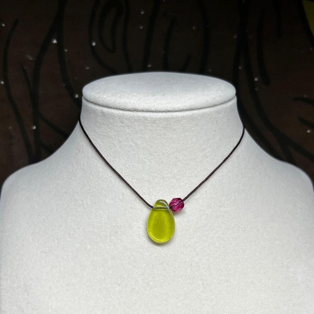 Olive green and magenta czech glass earthy necklace boho chic dainty cord gift